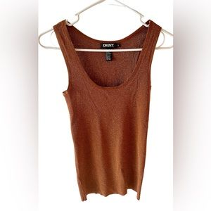 DKNY women’s metallic sparkly sleeveless tank top, rust size small NWOT